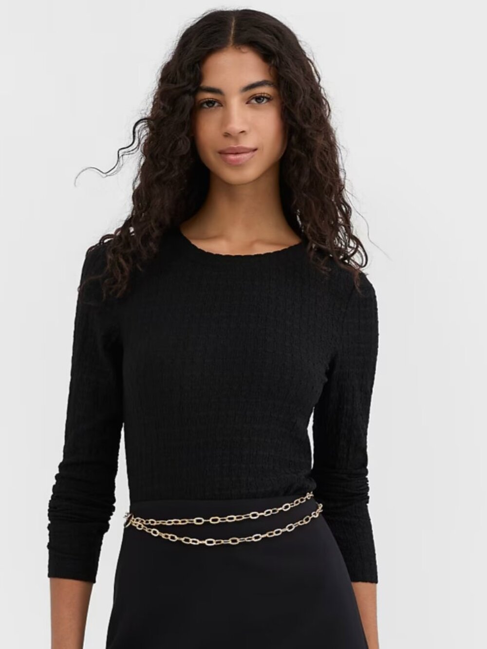 LOFT - Puckered Crew Neck Long Sleeve Tee - Black, XL (NWT)